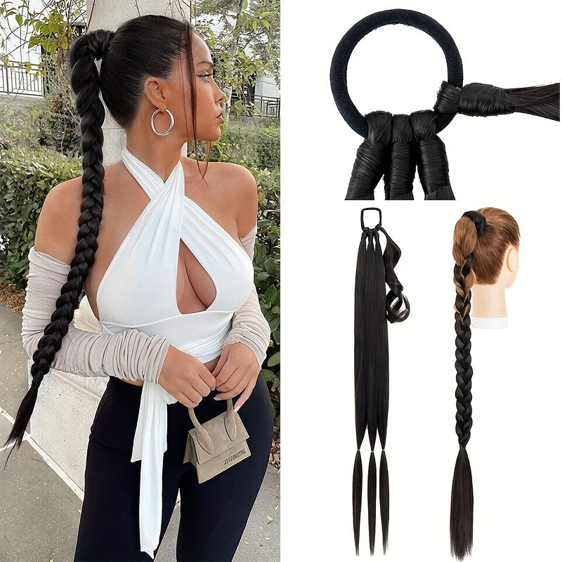 A 34-inch Long Braided Ponytail Hair Extension With Elastic Band For A Straight And Smooth Wrapped Ponytail DIY Hairstyle.