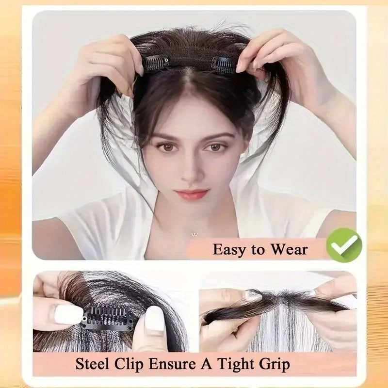 25.4 cm Straight Human Hair Clip-In Bangs with Sideburns Hairpiece for Women - Natural Look Hair Extensions, Easy Clip-In Styling, Versatile for All Light Beige Tones & Occasions, Quick Hairstyle Change | Natural Appearance
