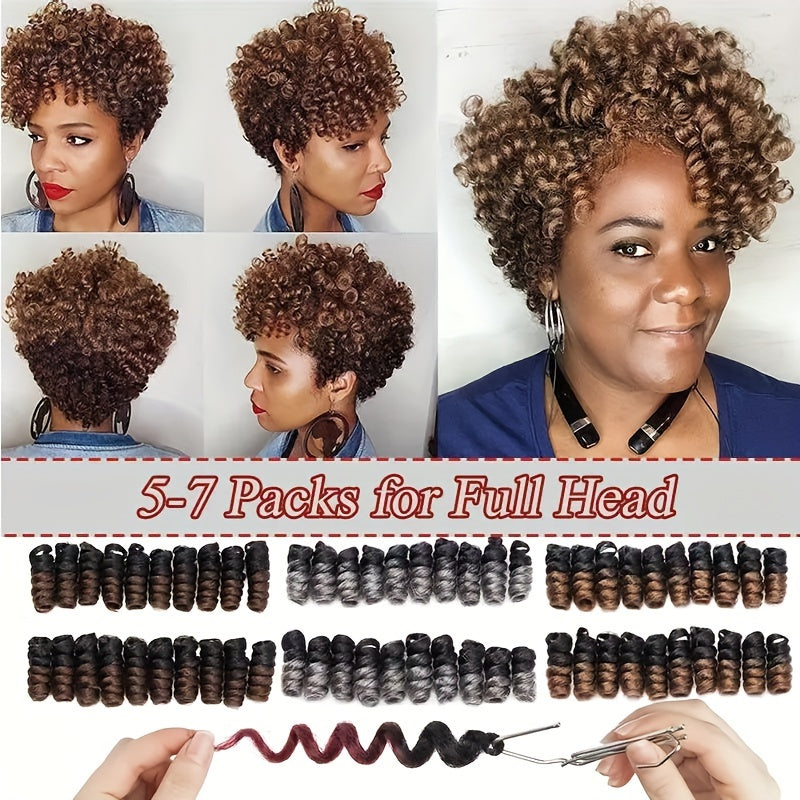 60 Roots 10inch Jamaican Bounce Curly Crochet Braids Hair Extensions - 12mm Curl Diameter, Tapered Cut, Jumpy Wand, Short Bouncy for 3Packs