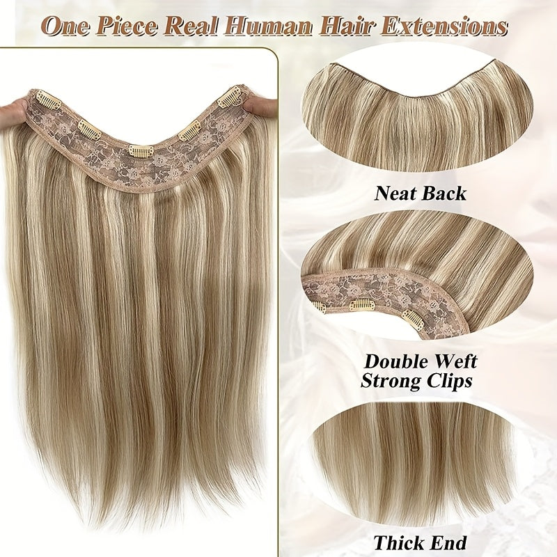 V Shape Clip In Human Hair Extensions 30.48 cm Double Weft Seamless Clip In Hair Extensions Human Hair Upgraded V-Shape 100% Remy Human Hair Hairpieces For Volume & Length Black Highlight