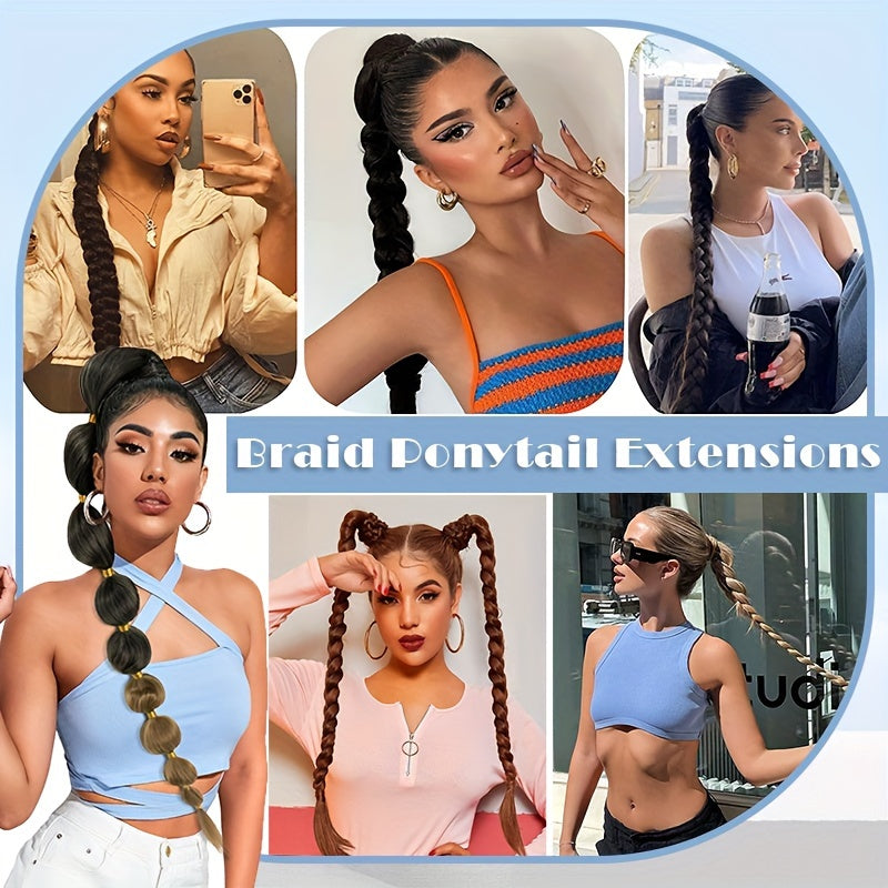 A 34-inch Long Braided Ponytail Hair Extension With Elastic Band For A Straight And Smooth Wrapped Ponytail DIY Hairstyle.