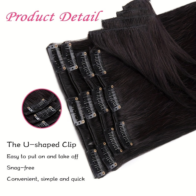 Clip In Hair Extensions Real Human Hair, 100% Remy Human Hair Extensions For Women, 1B Natural Black And Jet Black 8pcs 18clips Per Set 40.64-60.96 cm Straight Soft Silky Hair Extensiom, Use For Daily Life, Outgoing, Party, Birthday To Add Volumn