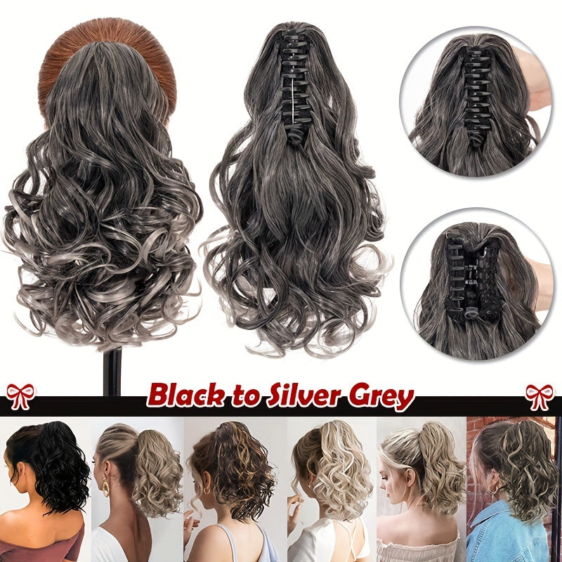 14inch/35cm Claw Ponytail Extension Short Curly Clip In Hair Extensions Jaw Pony Tail Thick Wavy Synthetic Soft Hairpiece Black Brown Blonde For Women Natural Looking Highlights Pure Color Daily Halloween Party Use