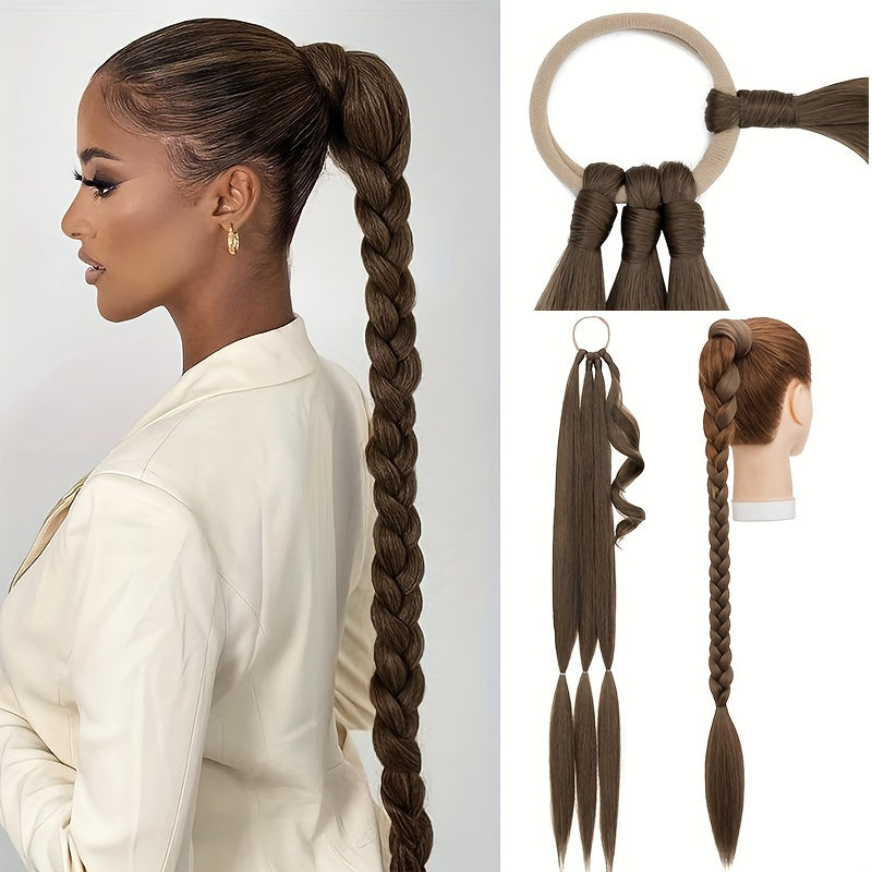 A 34-inch Long Braided Ponytail Hair Extension With Elastic Band For A Straight And Smooth Wrapped Ponytail DIY Hairstyle.