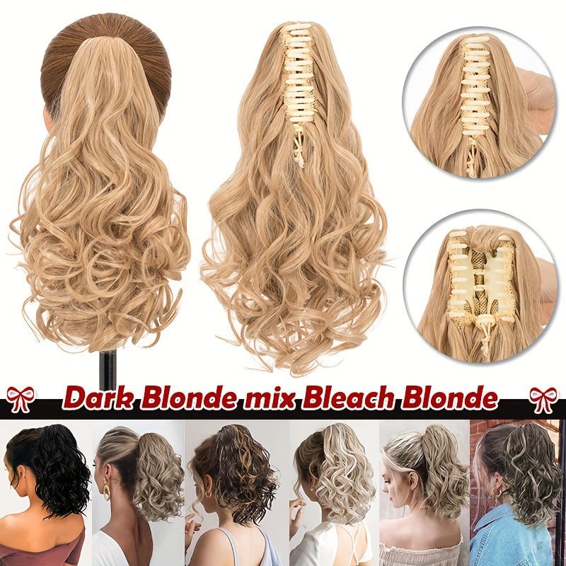 14inch/35cm Claw Ponytail Extension Short Curly Clip In Hair Extensions Jaw Pony Tail Thick Wavy Synthetic Soft Hairpiece Black Brown Blonde For Women Natural Looking Highlights Pure Color Daily Halloween Party Use