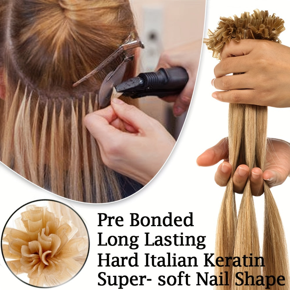 [Keratin U Tip Extensions] 100% Real Human Hair Keratin U Tip Hair Extensions | 16in-24in Pre Bonded U Tip Extensions, 50 Strands, 50 Gram, Keratin Fusion