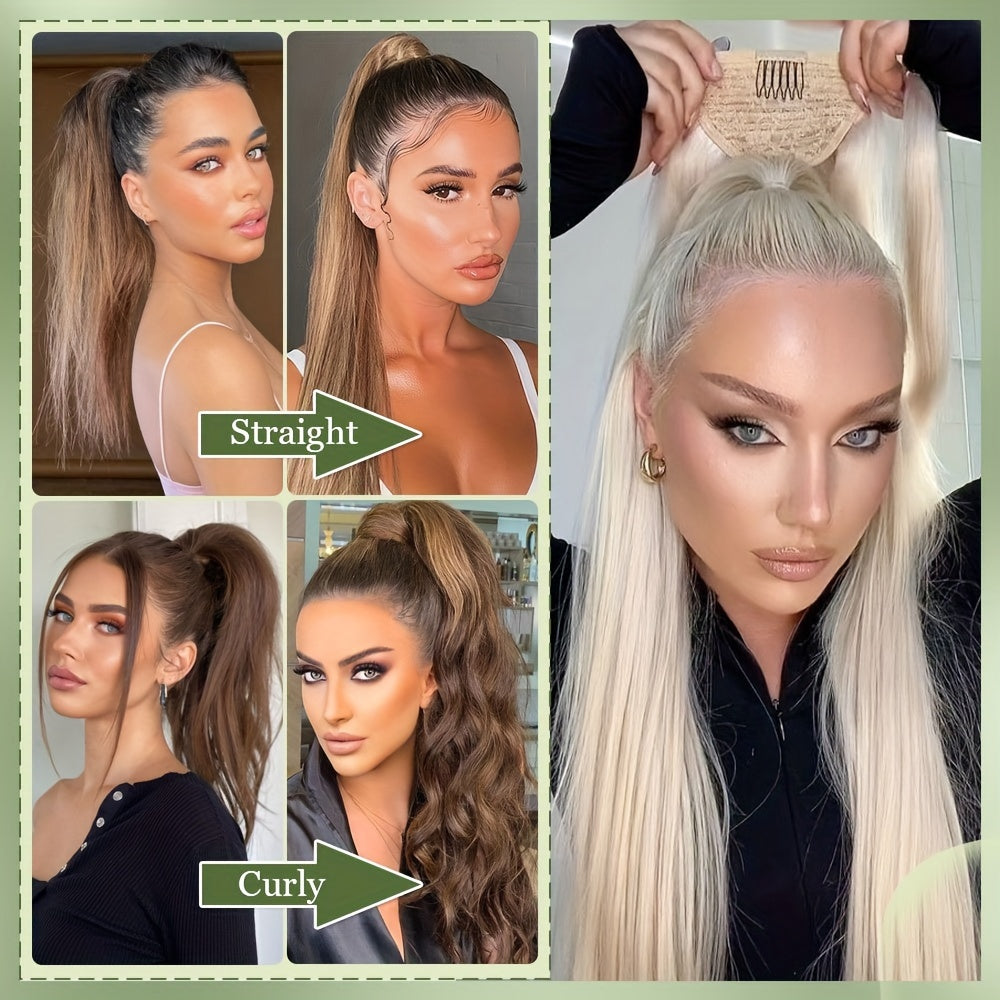 32-Inch Clip-In Wrap Around Ponytail Extension - Long Straight Synthetic Hairpiece with Natural Magic Tape, Soft & Versatile for Women - Perfect for Parties, Cosplay & Everyday Use