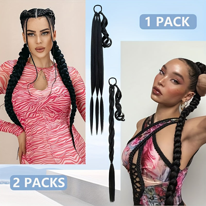 A 34-inch Long Braided Ponytail Hair Extension With Elastic Band For A Straight And Smooth Wrapped Ponytail DIY Hairstyle.