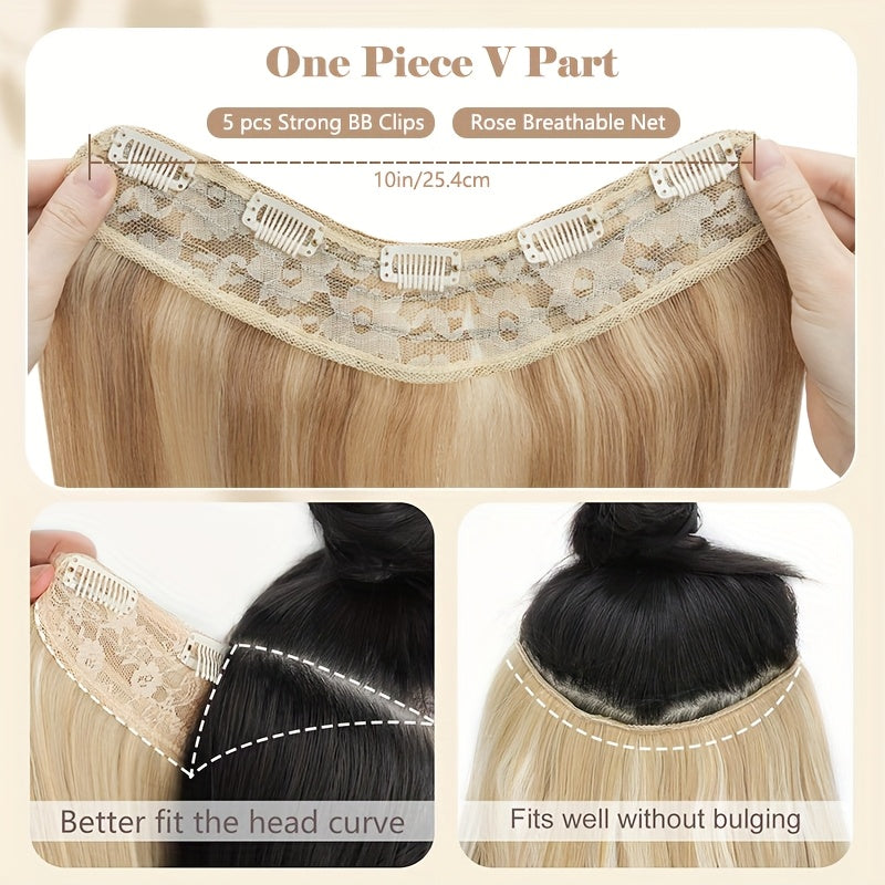 V Shape Clip In Human Hair Extensions 30.48 cm Double Weft Seamless Clip In Hair Extensions Human Hair Upgraded V-Shape 100% Remy Human Hair Hairpieces For Volume & Length Black Highlight