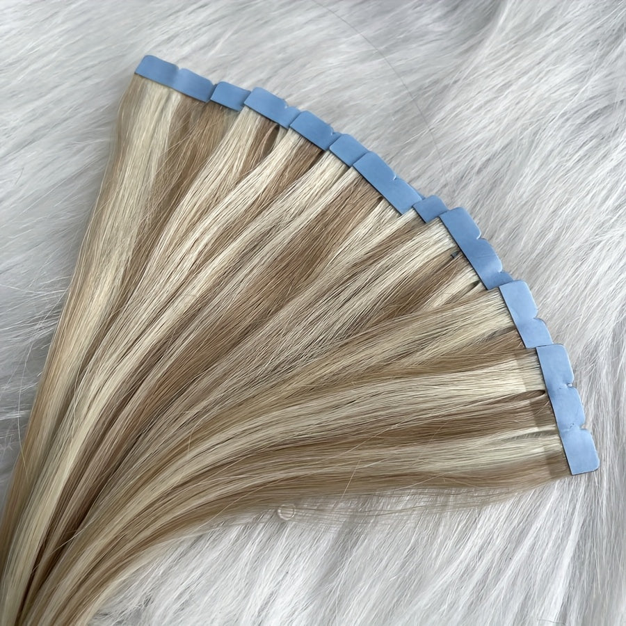 Highlight Blonde Mini Tape Human Hair Extensions 30.48-50.8 cm Long Straight Micro Invisible Tape In Hair Extension 10pcs/pack