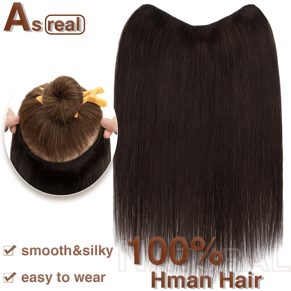 1pc V-Shaped Clip-In Weft Hairpiece - 100% Real Remy Human Hair Extensions, 30.48cm/50.8cm Straight Black Brown Blonde, 3/4 Full Head Volume, Natural Look for Caucasian Women, Hair Extension Accessory, Secure Clip Attachment