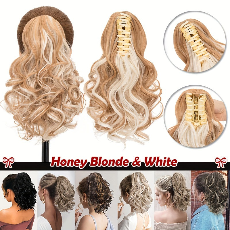 14inch/35cm Claw Ponytail Extension Short Curly Clip In Hair Extensions Jaw Pony Tail Thick Wavy Synthetic Soft Hairpiece Black Brown Blonde For Women Natural Looking Highlights Pure Color Daily Halloween Party Use