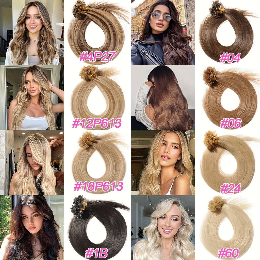 [Keratin U Tip Extensions] 100% Real Human Hair Keratin U Tip Hair Extensions | 16in-24in Pre Bonded U Tip Extensions, 50 Strands, 50 Gram, Keratin Fusion