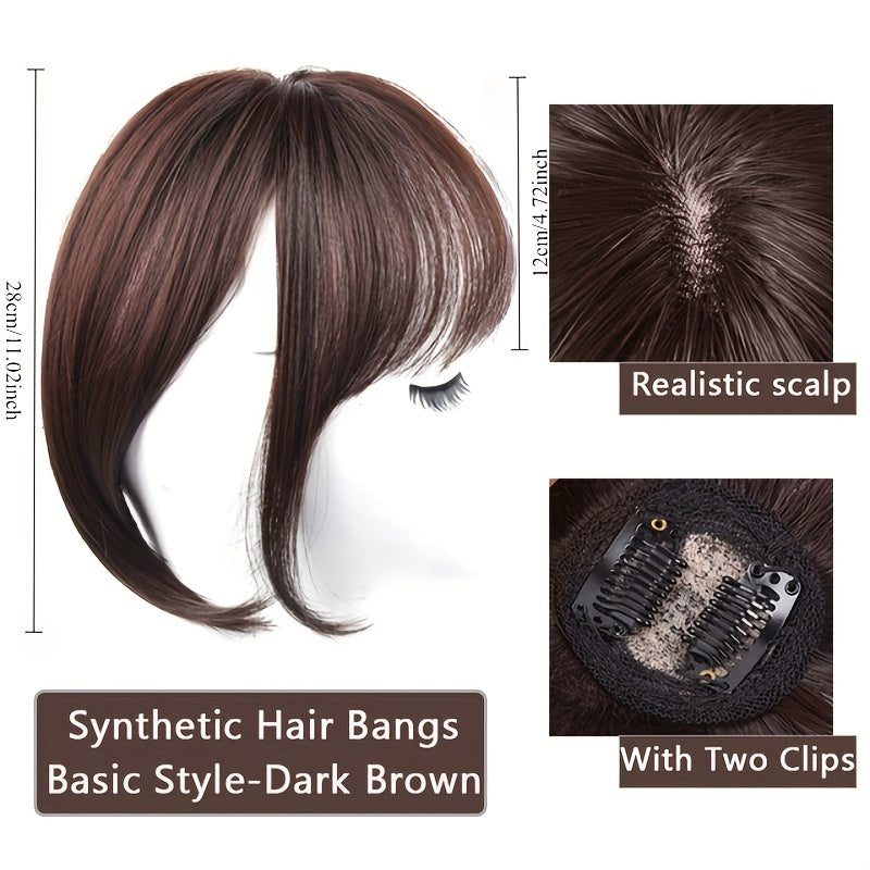 Chic French Air Bangs Clip-In Hairpiece for Women - Heat Resistant Synthetic Fiber, Natural Fluffy Look