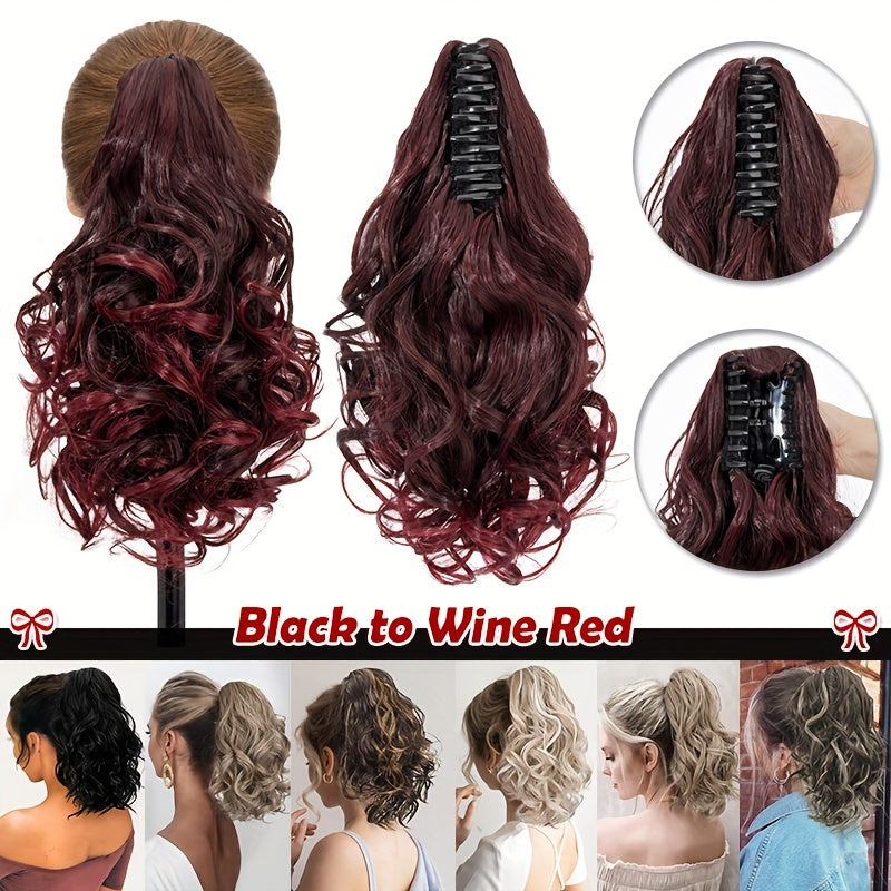 14inch/35cm Claw Ponytail Extension Short Curly Clip In Hair Extensions Jaw Pony Tail Thick Wavy Synthetic Soft Hairpiece Black Brown Blonde For Women Natural Looking Highlights Pure Color Daily Halloween Party Use