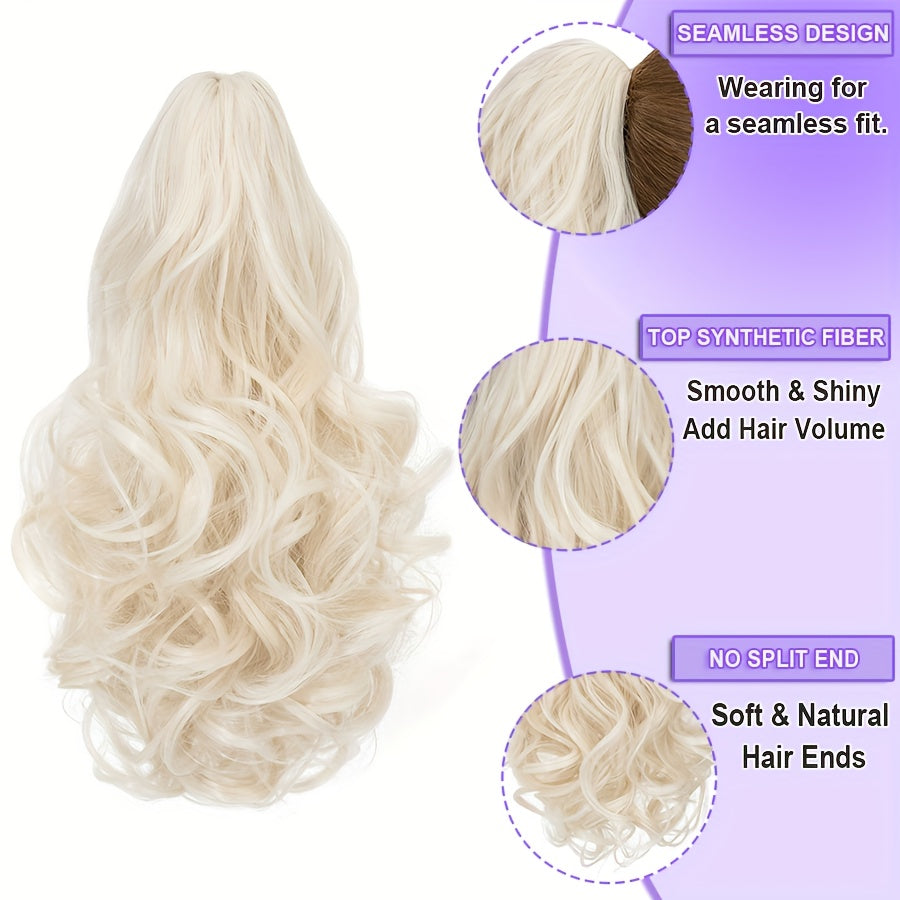 14inch/35cm Claw Ponytail Extension Short Curly Clip In Hair Extensions Jaw Pony Tail Thick Wavy Synthetic Soft Hairpiece Black Brown Blonde For Women Natural Looking Highlights Pure Color Daily Halloween Party Use