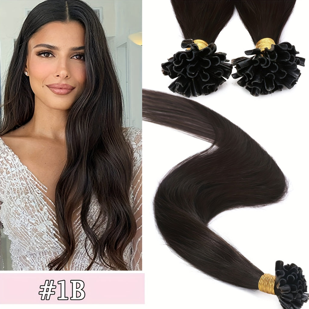 [Keratin U Tip Extensions] 100% Real Human Hair Keratin U Tip Hair Extensions | 16in-24in Pre Bonded U Tip Extensions, 50 Strands, 50 Gram, Keratin Fusion