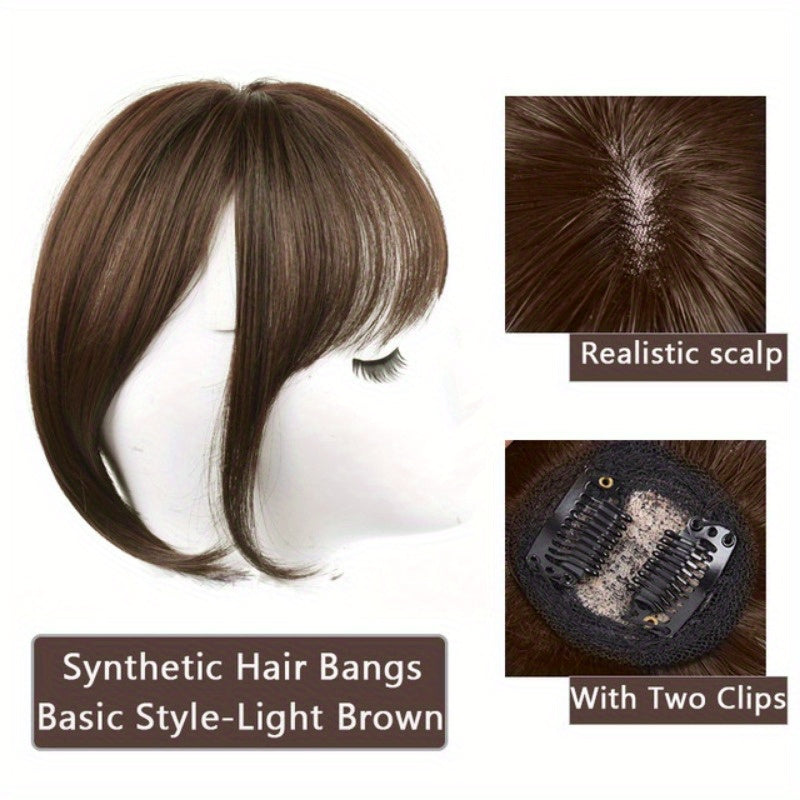 Chic French Air Bangs Clip-In Hairpiece for Women - Heat Resistant Synthetic Fiber, Natural Fluffy Look
