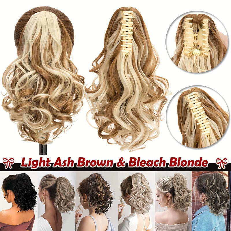 14inch/35cm Claw Ponytail Extension Short Curly Clip In Hair Extensions Jaw Pony Tail Thick Wavy Synthetic Soft Hairpiece Black Brown Blonde For Women Natural Looking Highlights Pure Color Daily Halloween Party Use