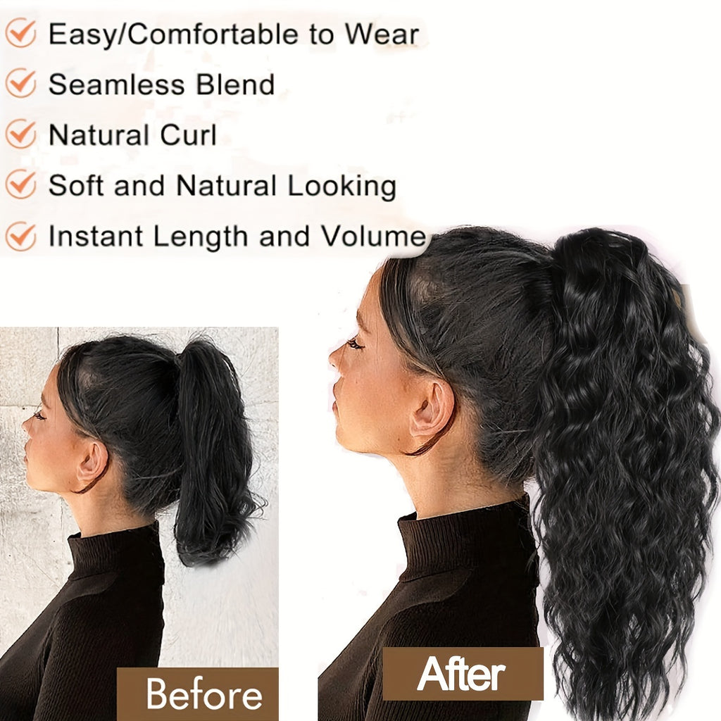 BENEHAIR 14" Ponytail Extensions Claw Short Thick Wavy Curly Claw Clip In Pony Tails Hairpiece Soft Natural Looking Synthetic Hairpiece For Women Medium Blonde With White Blonde Highlights For Halloween Gift