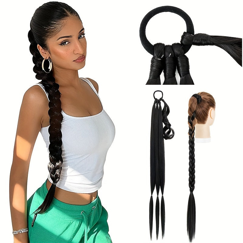 A 34-inch Long Braided Ponytail Hair Extension With Elastic Band For A Straight And Smooth Wrapped Ponytail DIY Hairstyle.