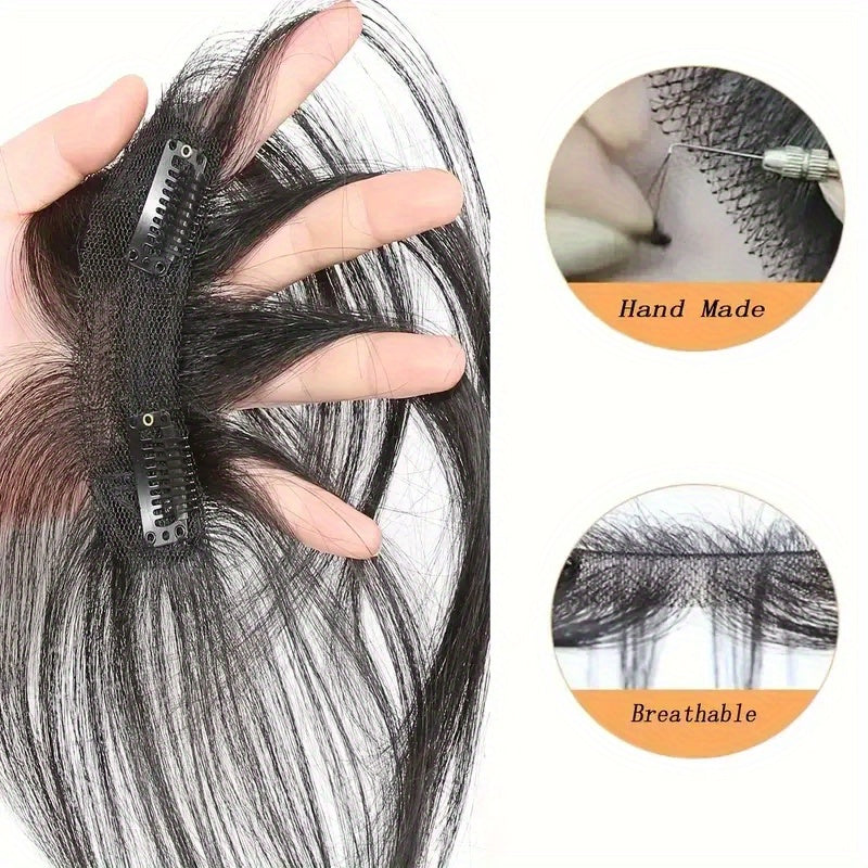 25.4 cm Straight Human Hair Clip-In Bangs with Sideburns Hairpiece for Women - Natural Look Hair Extensions, Easy Clip-In Styling, Versatile for All Light Beige Tones & Occasions, Quick Hairstyle Change | Natural Appearance
