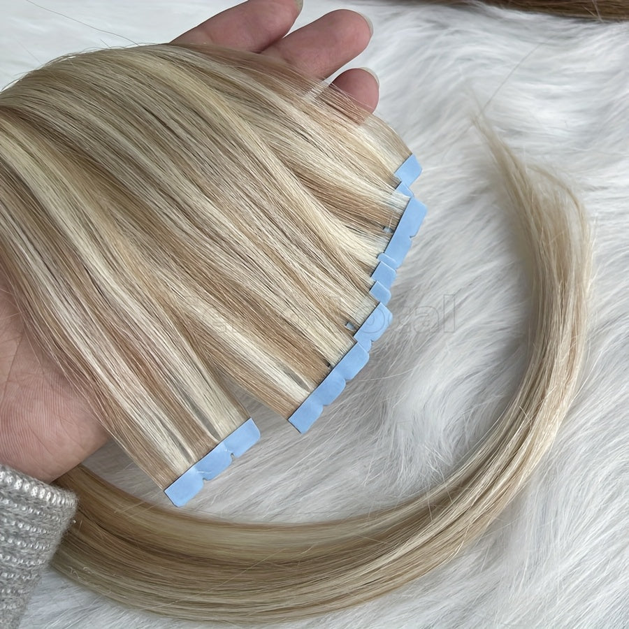 Highlight Blonde Mini Tape Human Hair Extensions 30.48-50.8 cm Long Straight Micro Invisible Tape In Hair Extension 10pcs/pack