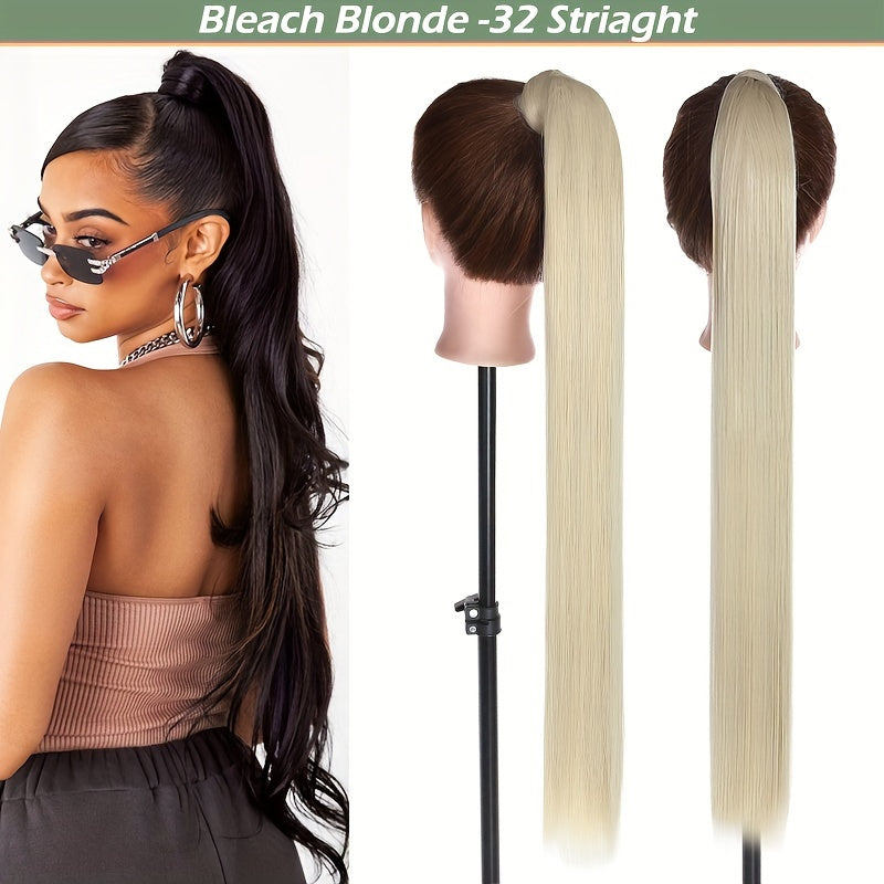 32-Inch Clip-In Wrap Around Ponytail Extension - Long Straight Synthetic Hairpiece with Natural Magic Tape, Soft & Versatile for Women - Perfect for Parties, Cosplay & Everyday Use
