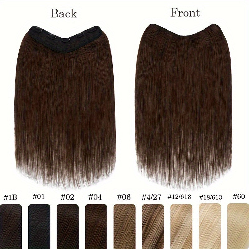 1pc V-Shaped Clip-In Weft Hairpiece - 100% Real Remy Human Hair Extensions, 30.48cm/50.8cm Straight Black Brown Blonde, 3/4 Full Head Volume, Natural Look for Caucasian Women, Hair Extension Accessory, Secure Clip Attachment