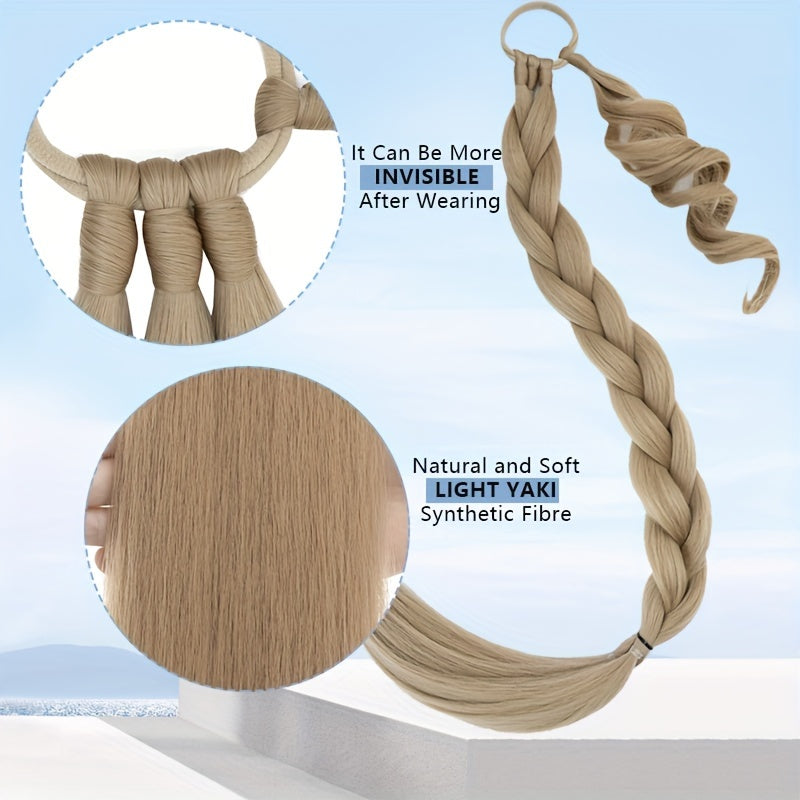 A 34-inch Long Braided Ponytail Hair Extension With Elastic Band For A Straight And Smooth Wrapped Ponytail DIY Hairstyle.