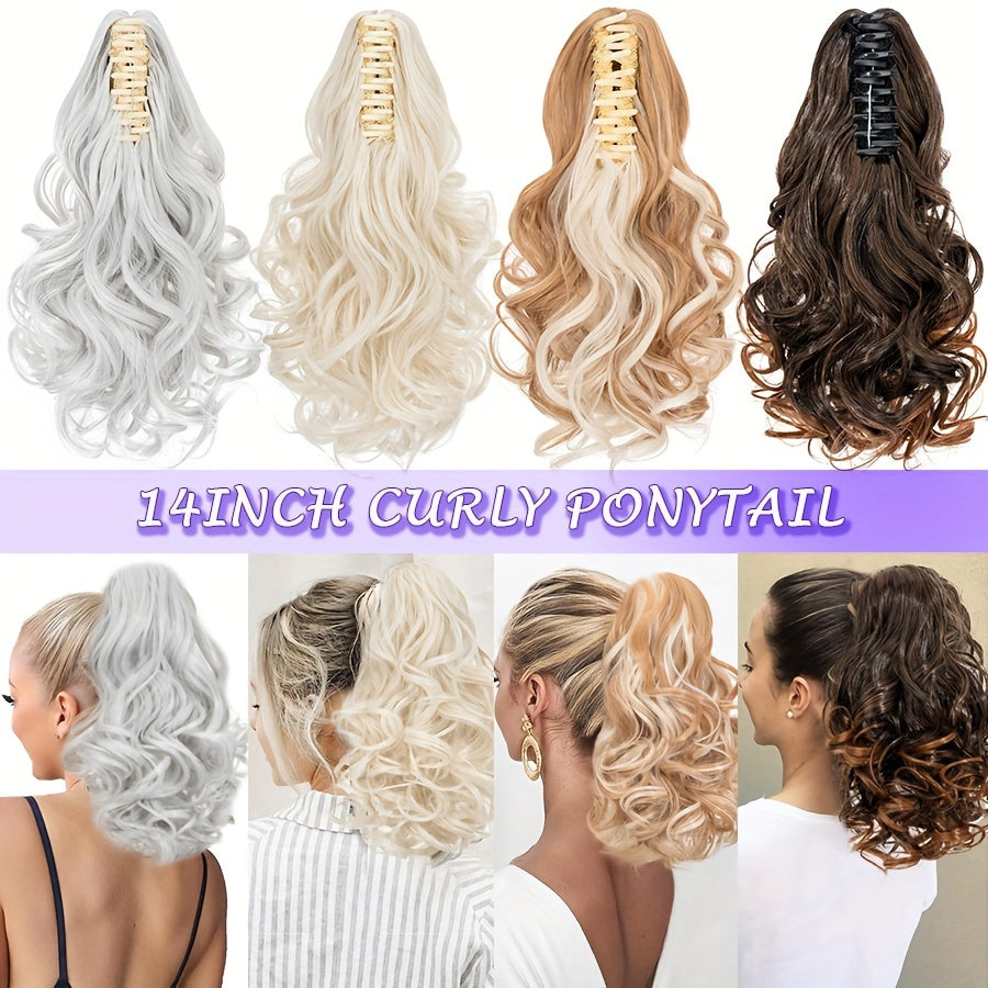 14inch/35cm Claw Ponytail Extension Short Curly Clip In Hair Extensions Jaw Pony Tail Thick Wavy Synthetic Soft Hairpiece Black Brown Blonde For Women Natural Looking Highlights Pure Color Daily Halloween Party Use