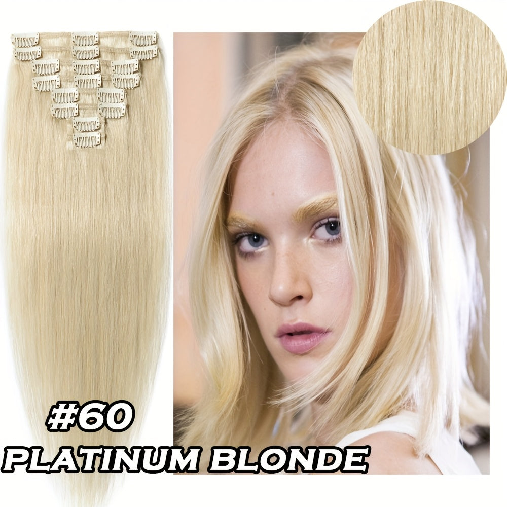 Invisible Clip In Hair Extensions, 40.64-60.96 cm 8pcs 18 Clips Silky Straight Real Huamn Hairpiece Invisible Clip Ins Hair Extensions Human Hair, Seamless 100% Real Soft Human Hair For Travel, Outgoing, Wedding, Party To Add Volumn And Show Your Beauty