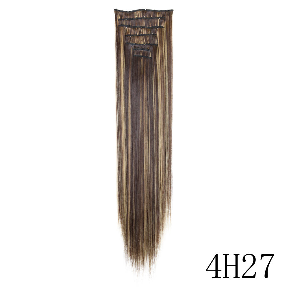 16" Long Straight Hair Extension Clip-In Kit for Women - 7pcs Set with Adjustable Clips, Natural Look for All Ethnicities, Easy Installation, Versatile Styling Options, Hair Accessories