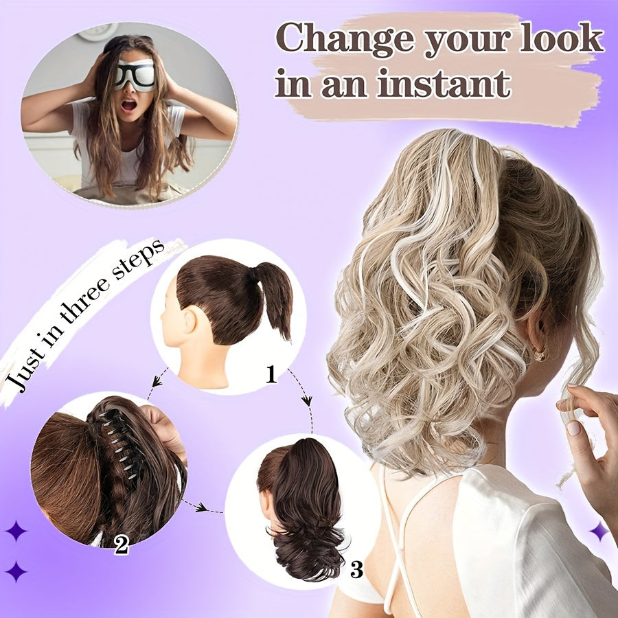 14inch/35cm Claw Ponytail Extension Short Curly Clip In Hair Extensions Jaw Pony Tail Thick Wavy Synthetic Soft Hairpiece Black Brown Blonde For Women Natural Looking Highlights Pure Color Daily Halloween Party Use