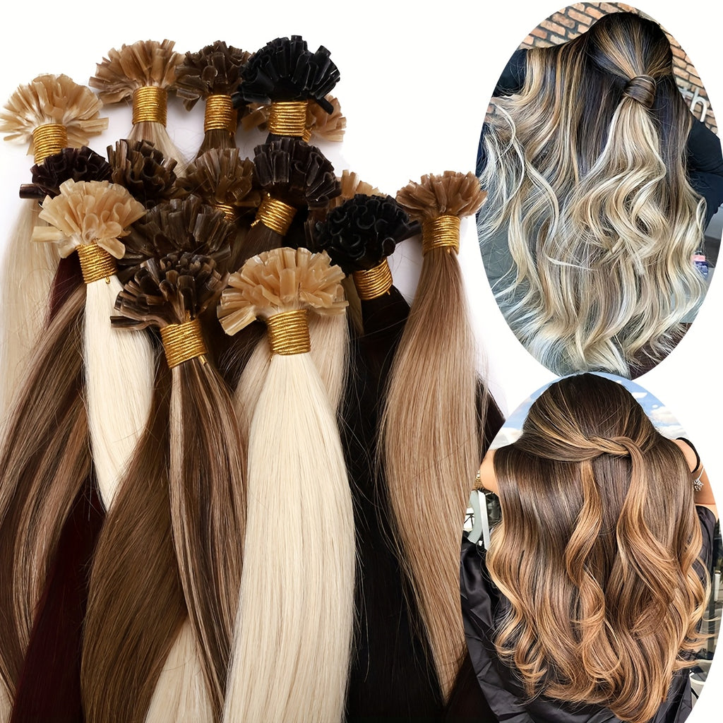 [Keratin U Tip Extensions] 100% Real Human Hair Keratin U Tip Hair Extensions | 16in-24in Pre Bonded U Tip Extensions, 50 Strands, 50 Gram, Keratin Fusion
