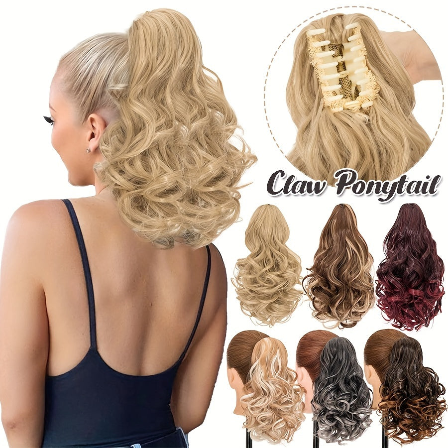 14inch/35cm Claw Ponytail Extension Short Curly Clip In Hair Extensions Jaw Pony Tail Thick Wavy Synthetic Soft Hairpiece Black Brown Blonde For Women Natural Looking Highlights Pure Color Daily Halloween Party Use