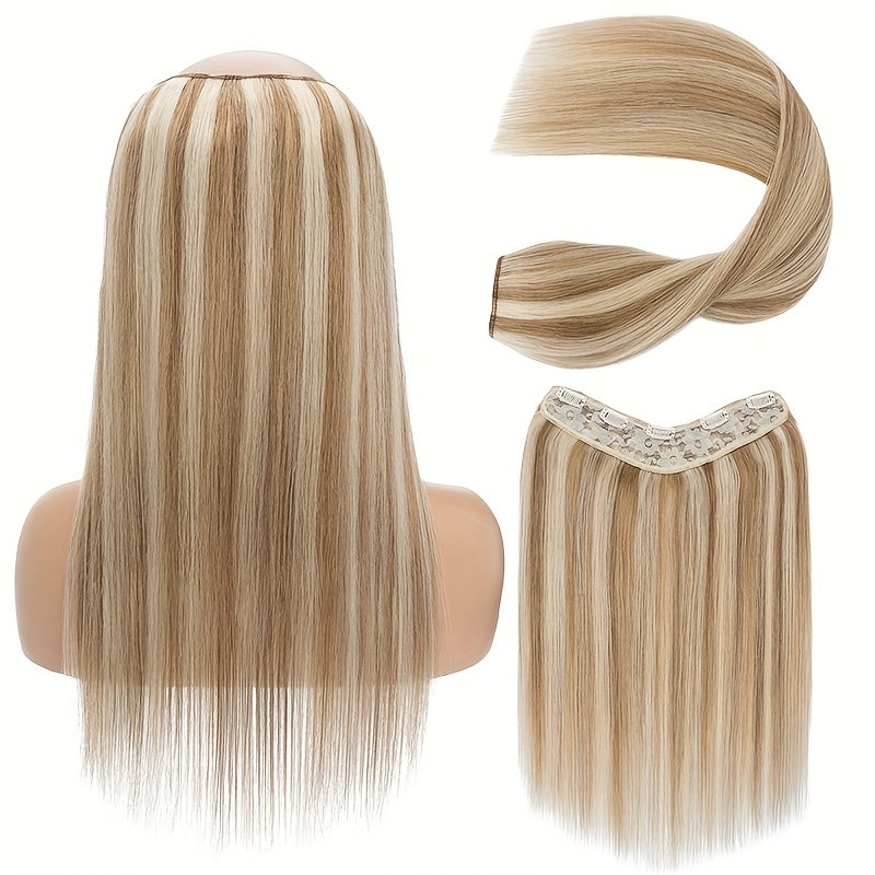 V Shape Clip In Human Hair Extensions 30.48 cm Double Weft Seamless Clip In Hair Extensions Human Hair Upgraded V-Shape 100% Remy Human Hair Hairpieces For Volume & Length Black Highlight