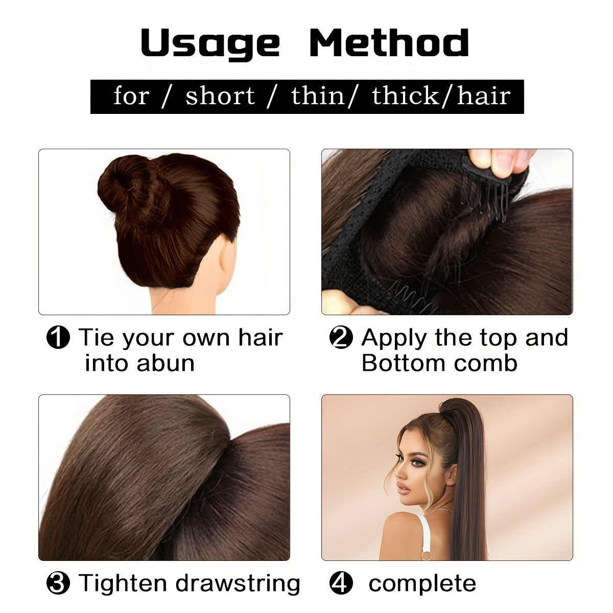 38-Inch Ombre White to Light Brown Ponytail Extension - Heat Resistant Synthetic Hair for Women, Perfect for Daily Wear & Parties