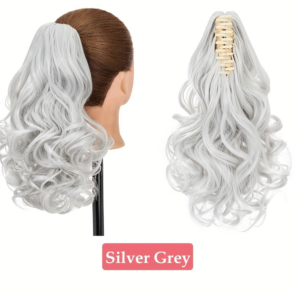 BENEHAIR 14" Ponytail Extensions Claw Short Thick Wavy Curly Claw Clip In Pony Tails Hairpiece Soft Natural Looking Synthetic Hairpiece For Women Medium Blonde With White Blonde Highlights For Halloween Gift