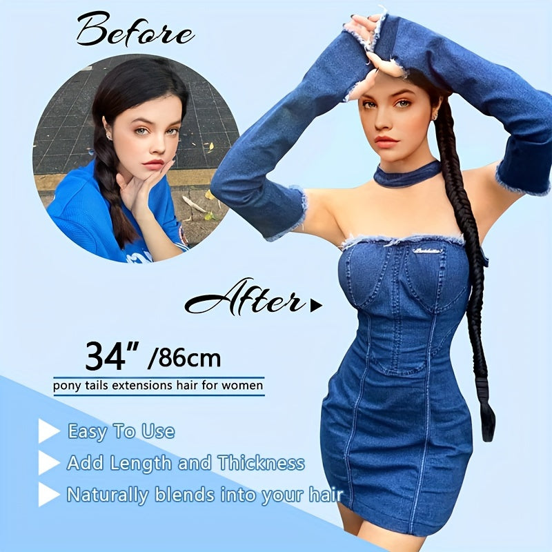 A 34-inch Long Braided Ponytail Hair Extension With Elastic Band For A Straight And Smooth Wrapped Ponytail DIY Hairstyle.