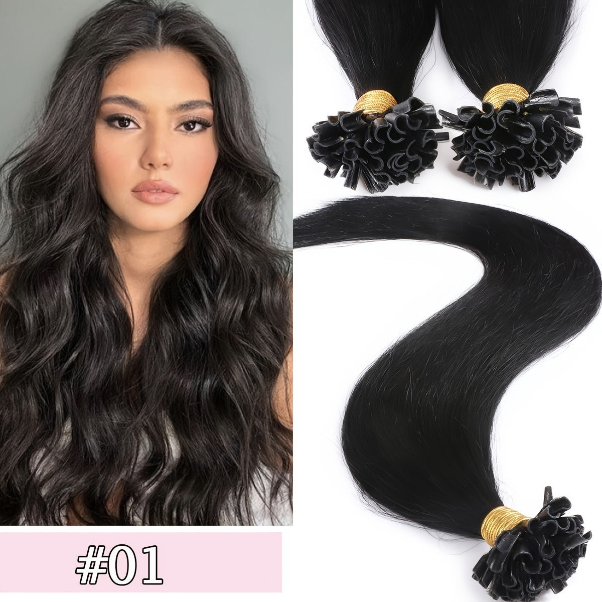 [Keratin U Tip Extensions] 100% Real Human Hair Keratin U Tip Hair Extensions | 16in-24in Pre Bonded U Tip Extensions, 50 Strands, 50 Gram, Keratin Fusion