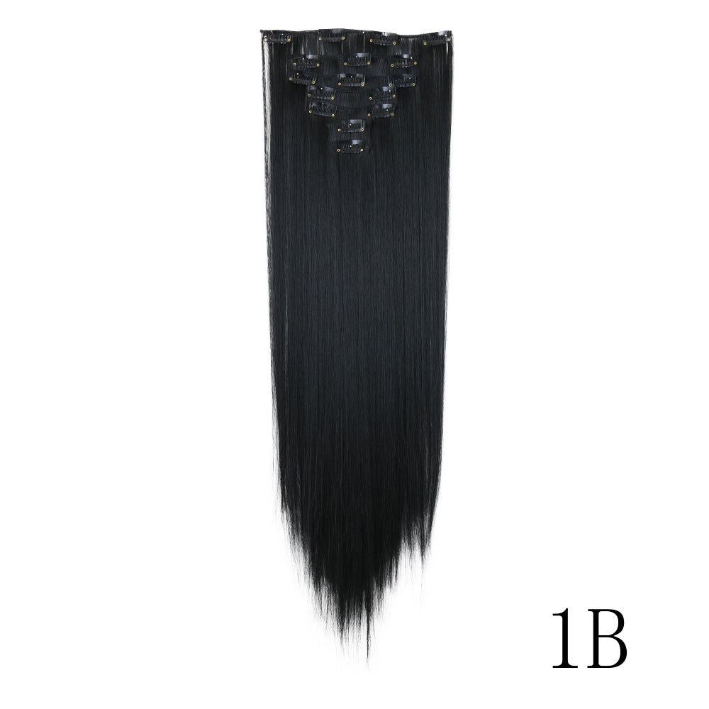 16" Long Straight Hair Extension Clip-In Kit for Women - 7pcs Set with Adjustable Clips, Natural Look for All Ethnicities, Easy Installation, Versatile Styling Options, Hair Accessories