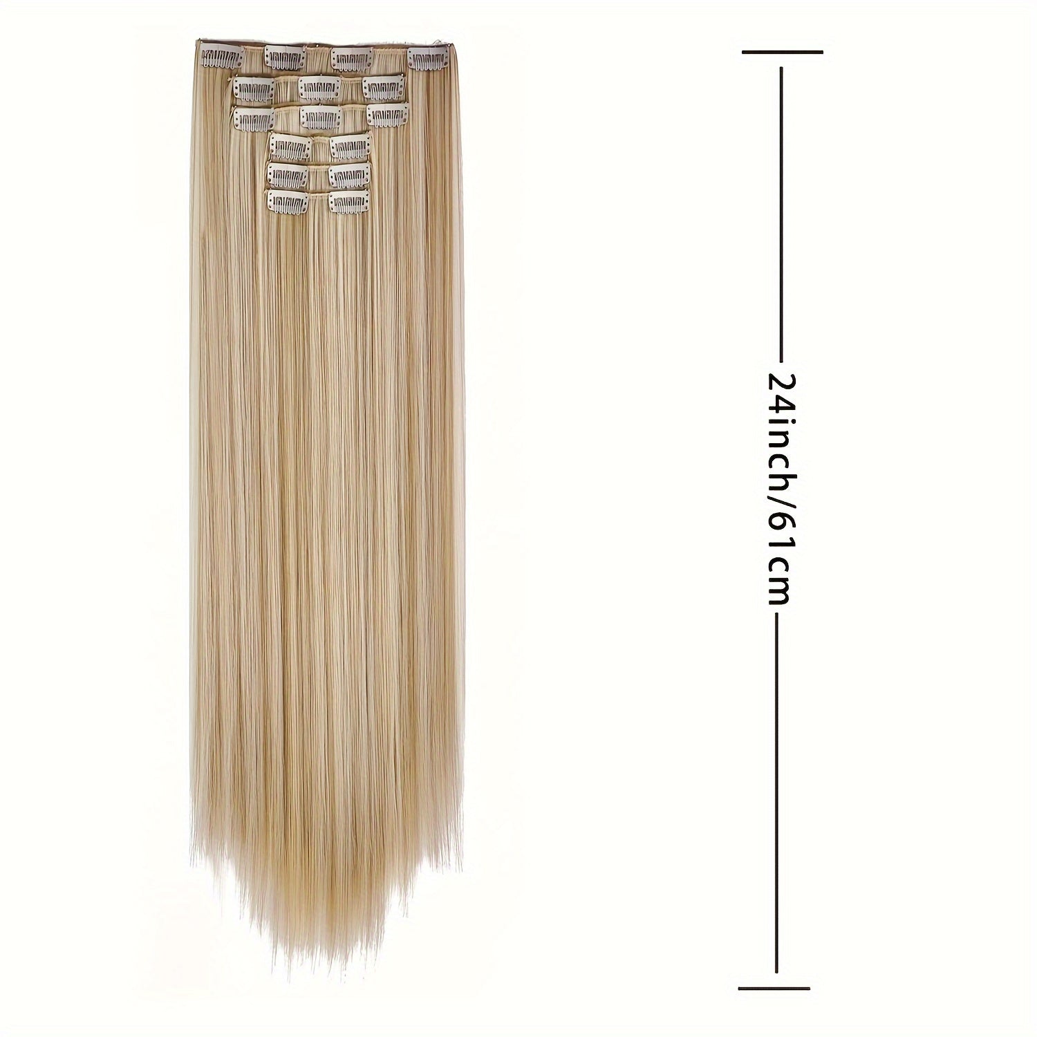 24 Inch Natural Heat-Resistant Synthetic Fiber Women's Clip-in Hair Extension Set, Super Soft Double Weft, Alluring Style