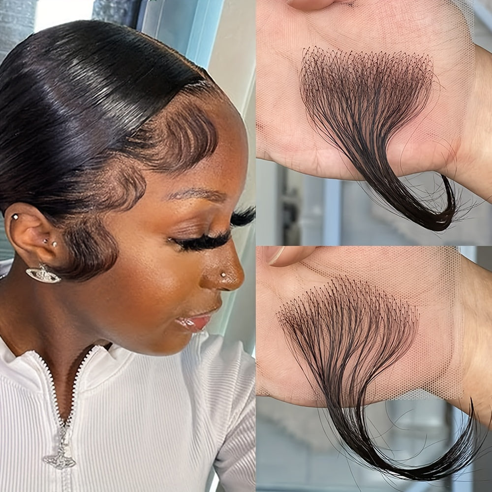 2pcs Soft Natural Fake Baby Hair Edges for Black Women Lace Edges Hair Extensions Handmade Real Human Hair Pieces for Hairline