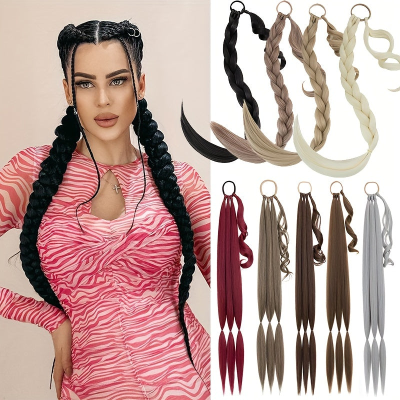 A 34-inch Long Braided Ponytail Hair Extension With Elastic Band For A Straight And Smooth Wrapped Ponytail DIY Hairstyle.