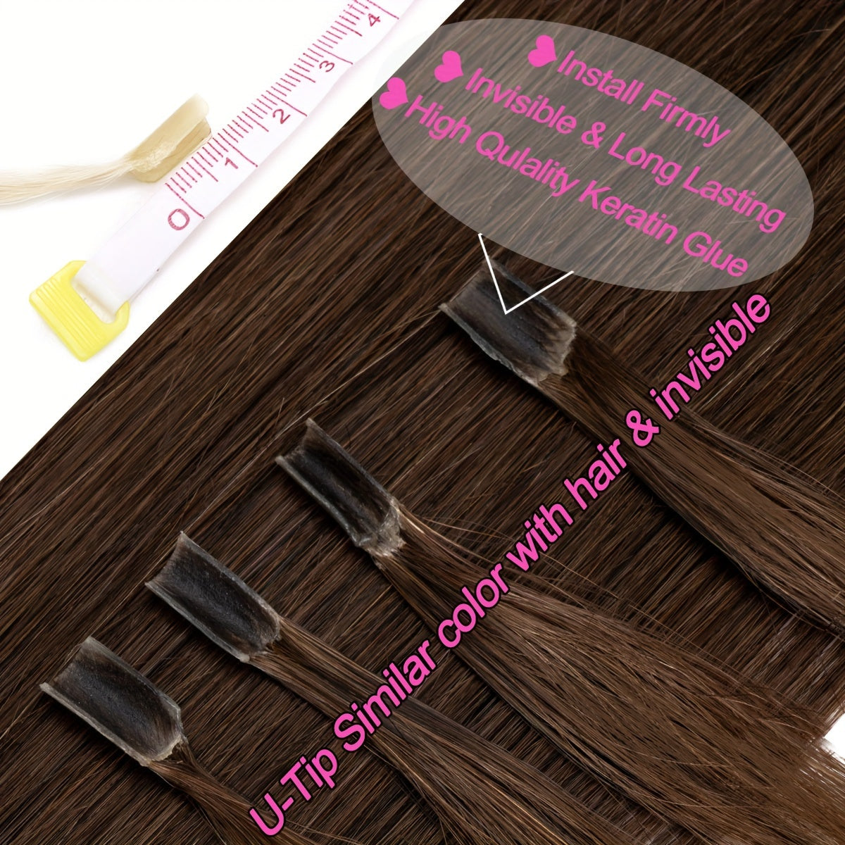 [Keratin U Tip Extensions] 100% Real Human Hair Keratin U Tip Hair Extensions | 16in-24in Pre Bonded U Tip Extensions, 50 Strands, 50 Gram, Keratin Fusion