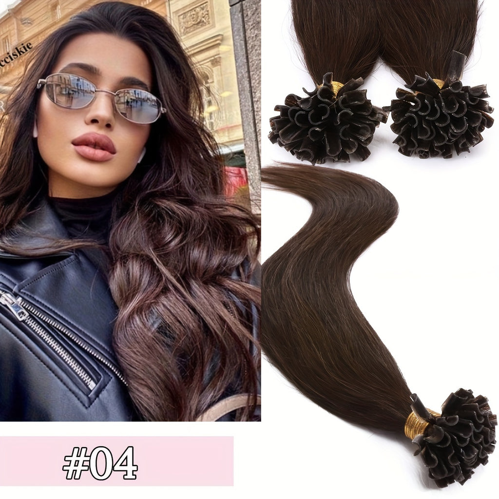[Keratin U Tip Extensions] 100% Real Human Hair Keratin U Tip Hair Extensions | 16in-24in Pre Bonded U Tip Extensions, 50 Strands, 50 Gram, Keratin Fusion