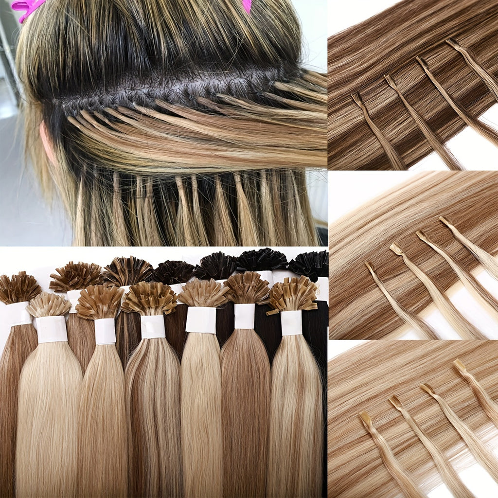 [Keratin U Tip Extensions] 100% Real Human Hair Keratin U Tip Hair Extensions | 16in-24in Pre Bonded U Tip Extensions, 50 Strands, 50 Gram, Keratin Fusion