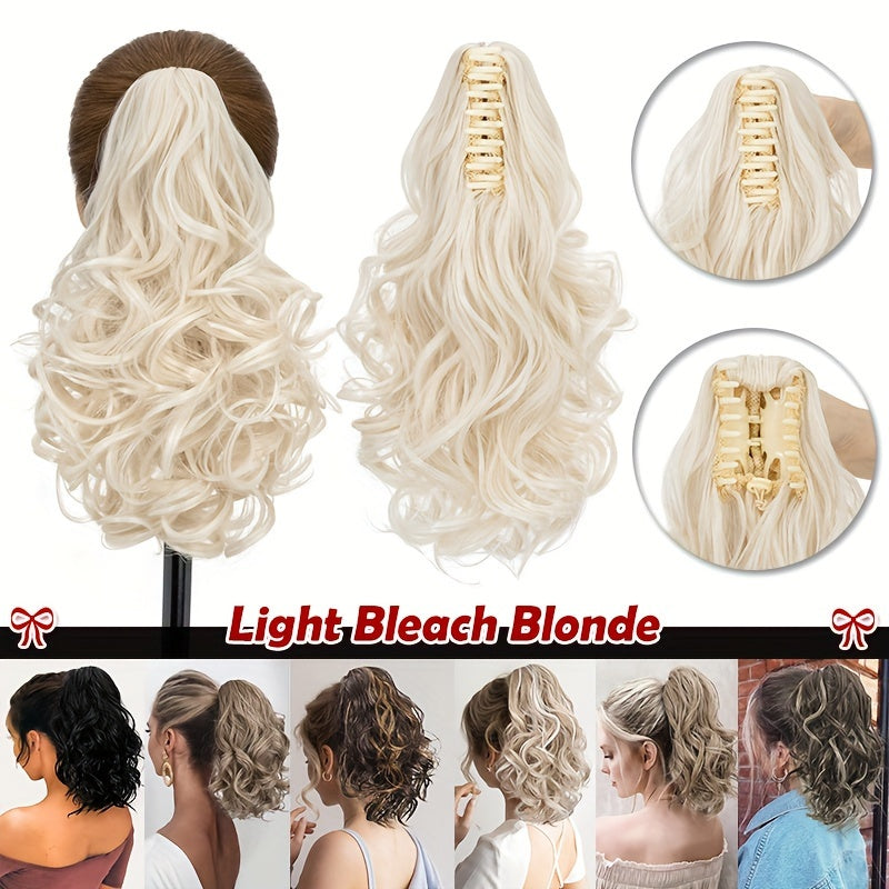 14inch/35cm Claw Ponytail Extension Short Curly Clip In Hair Extensions Jaw Pony Tail Thick Wavy Synthetic Soft Hairpiece Black Brown Blonde For Women Natural Looking Highlights Pure Color Daily Halloween Party Use