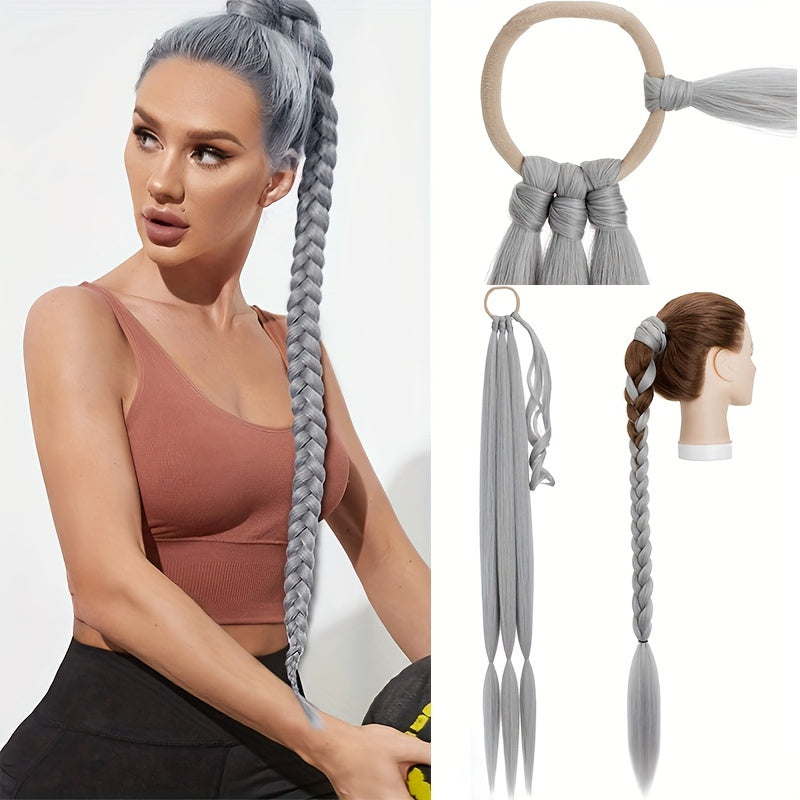 A 34-inch Long Braided Ponytail Hair Extension With Elastic Band For A Straight And Smooth Wrapped Ponytail DIY Hairstyle.